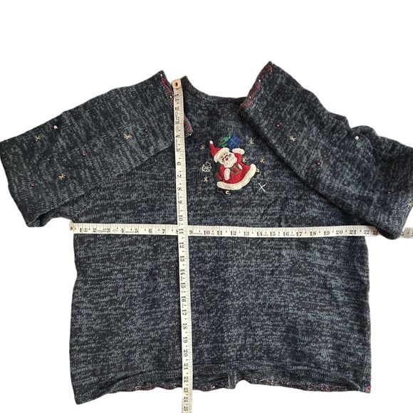VTG 90s Y2K embroidered Santa motifs ugly Xmas sweater cardigan whimsical L - Picture 5 of 12